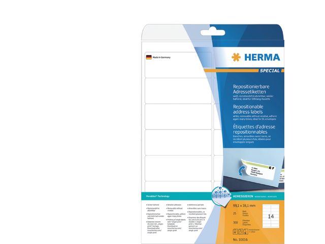 Etiket Herma 10016 Movables 99.1x38.1mm Verwijderbaar Wit 350stuks | HermaLabels.be