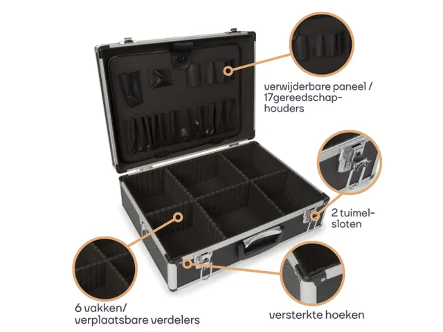 Valise à Outils En Aluminium - 455x330x152mm - 22,8 L - Noir