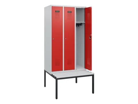 locker met bank,HxBxD 1950x900x815mm,3vak,vak B 300mm,cilinderslot
