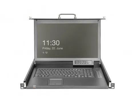 Modulaire HD LCD TFT-console met 8-poorts VGA KVM UK-toetsenbord Zwart