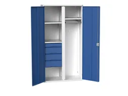 Locker 2000x1050x550mm 3 vakken, lade, dubbele vleugeldeur, RAL5010
