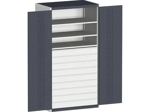 systeemkast HxBxD 2000x1300x650mm 3xStalen bodem 9laden Ral7035 Ral701