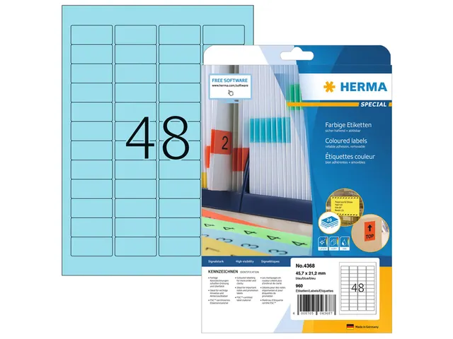 HERMA 4368 Verwijderbare etiketten A4 45,7x21,2mm Blauw 960 stuks