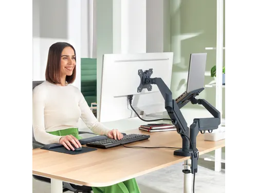 Monitor- en laptoparm Leitz Ergo ruimtebesparend dubbel donkergrijs