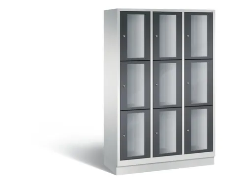 Lockerkast 1800x1200x500mm 3x3 vakken Cilinderslot, Sokkel RAL7021