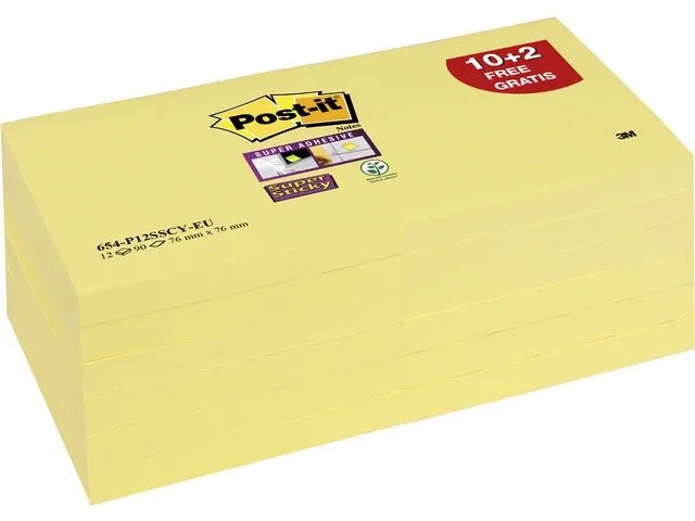 Post-it Super Sticky Notes Canary Yellow, 76 x 76 mm, Geel