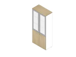 Vitrinekast 2000X900X450Mm Glazen Deuren 4Xhouten Vloer Romp Wit Eiken