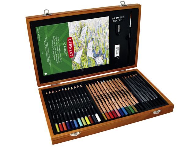 Geschenkverpakking hout Derwent Academy | KleurpotlodenWinkel.nl