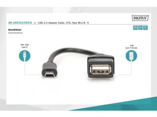 USB 2.0-adapterkabel OTG type mini B - A St/Bu 0,2m USB 2.0-compatibel - 5