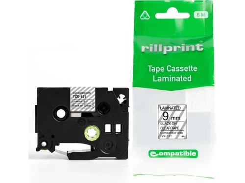 compatible TZe tape voor Brother TZe-121, 9 mm, zwart op transparant