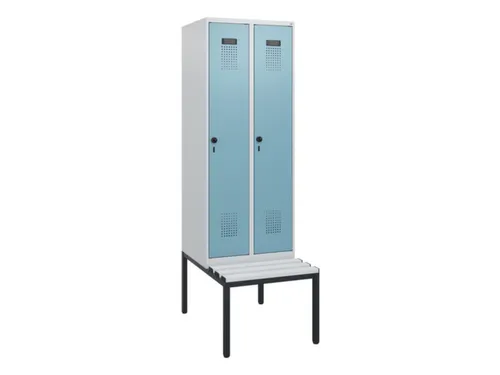 locker met bank,HxBxD 1950x600x815mm,2vak,vak B 300mm,draaigrendel