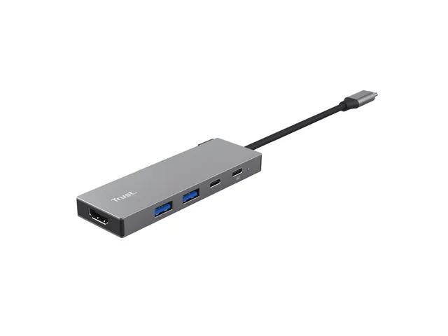 Adapter Trust Dalyx 5-in-1 USB-C-adapter met meerdere poorten grijs