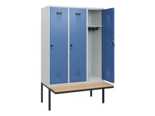 locker met bank,HxBxD 1950x1200x815mm,3vak,vak B 400mm,draaigrendel - 1