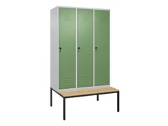 locker met bank,HxBxD 2120x1200x815mm,3vak,vak B 400mm,draaigrendel