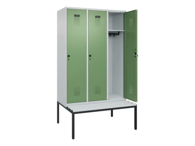 locker met bank,HxBxD 2120x1200x815mm,3vak,vak B 400mm,draaigrendel