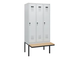 locker met bank,HxBxD 1950x900x815mm,3vak,vak B 300mm,draaigrendel - 2