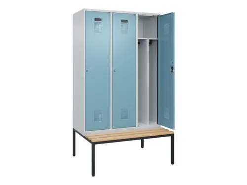 locker met bank,voor scheiding van kleding,HxBxD 2120x1200x815mm,3vak