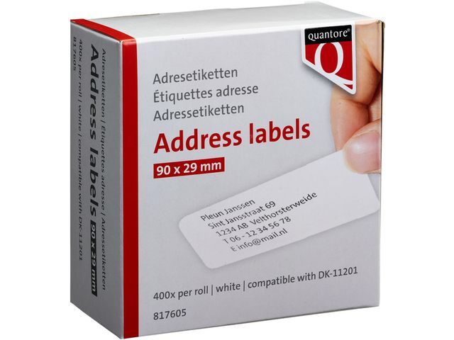 Labeletiket Quantore DK-11201 29x90mm adres wit | LabelprinterEtiketten.nl