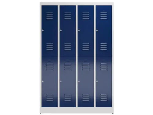 Dubbeldekse garderobekast 1800x1185x500mm 4x2vak klink RAL7035 RAL5010