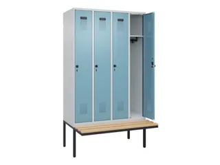 locker met bank,HxBxD 2120x1200x815mm,4vak,vak B 300mm,draaigrendel - 2
