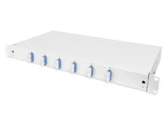 FO-lasbox 1U uitgerust,6x SC DX OS2 incl. lascassette gekleurde pigtai