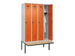 locker met bank,HxBxD 2120x1200x815mm,4vak,vak B 300mm,draaigrendel