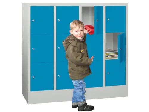 lockerkast,HxBxD 1187x1200x500mm,4x3vakken,RAL7035,front RAL5012