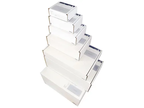 postpakketdoos 4 Raadhuis 305x215x110mm wit bedrukt 5 stuks