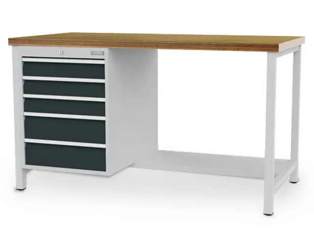 werkbank,HxBxD 859x1500x750mm,multiplexblad,4voeten,uitrusting: 5laden