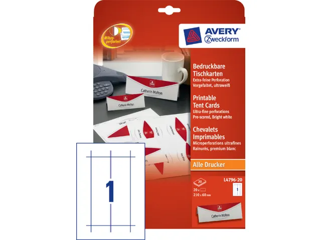 Tafelnaambord Avery L4796-20 210x60mm wit 20 stuks