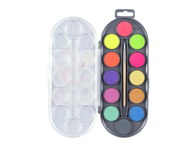 Waterverfset Bruynzeel Kids met penseel set à 12 metallic- en neonkle
