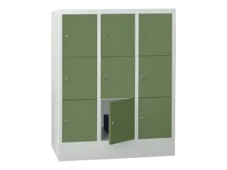 lockerkast,HxBxD 1187x900x500mm,3x3vakken,RAL7035,front RAL6011 - 2