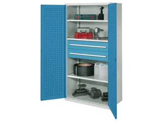 Materiaalkast Geperf Deuren 1950x1000x600mm 3legborden 2laden Ral5010 - 1