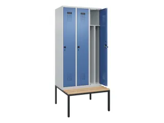 locker met bank,voor scheiding van kleding,HxBxD 2120x900x815mm,3vak - 1