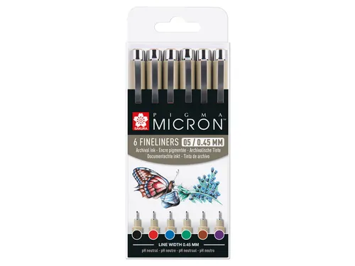 Fineliner Sakura Pigma Micron 05 basic set 6 kleuren