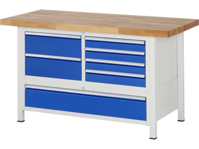 werkbank,HxBxD 840-1040x1500x700mm,beukblad,draagverm. 1250kg,4voeten