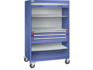 Mobiele roldeurkast,HxBxD 1813x1205x691mm,3xStalen bodem,3lade(n) - 1