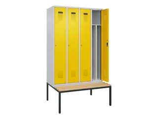 locker met bank,voor scheiding van kleding,HxBxD 2120x1200x815mm,4vak - 1