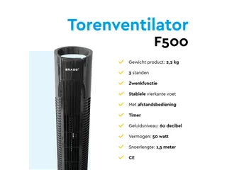 Torenventilator BRASQ F500 H79cm zwart - 6