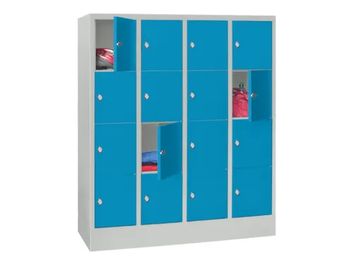 lockerkast,HxBxD 1518x1200x500mm,4x4vakken,RAL7035,front RAL5012