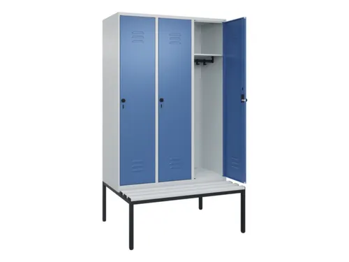 locker met bank,HxBxD 2120x1200x815mm,3vak,vak B 400mm,draaigrendel