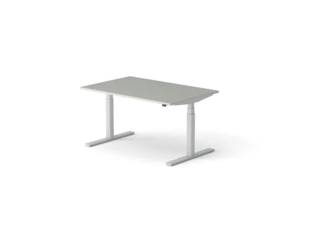 Elektrisch ihv bureau HxBxD 640-1300x1400x900mm blad grijs, voet alu
