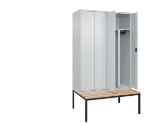 PBM-locker met bank,HxBxD 2120x1200x815mm,4vak,vak B 300mm,cil.-slot - 2