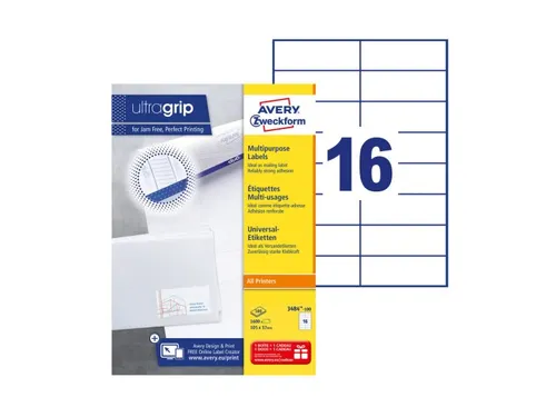 Etiket Avery Zweckform 3484 105x37mm wit 1600stuks