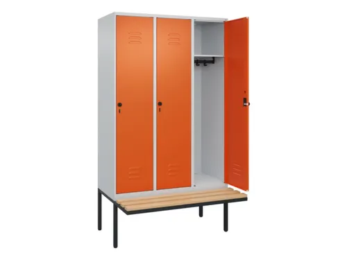 locker met bank,HxBxD 2120x1200x815mm,3vak,vak B 400mm,draaigrendel