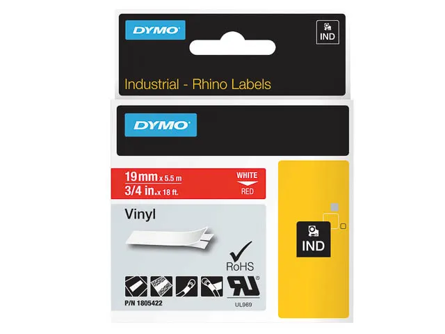 Dymo Rhino 1805422 Vinyl Wit Op Rood 19mm