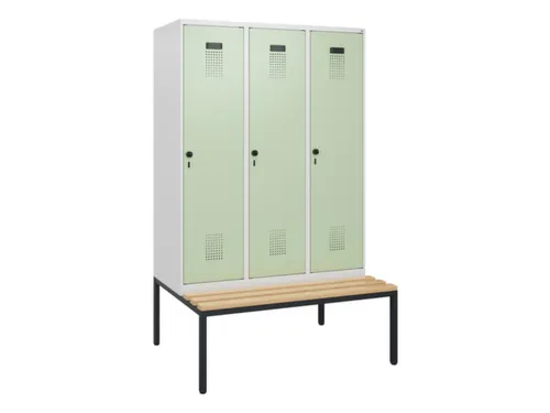 locker met bank,HxBxD 1950x1200x815mm,3vak,vak B 400mm,draaigrendel