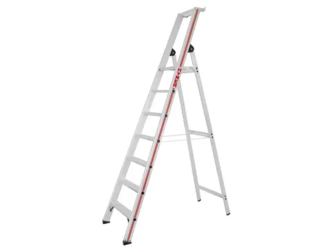 trapladder,eenzijdig,7treden,stand H 1,63m,balk L 2,45m,aluminium
