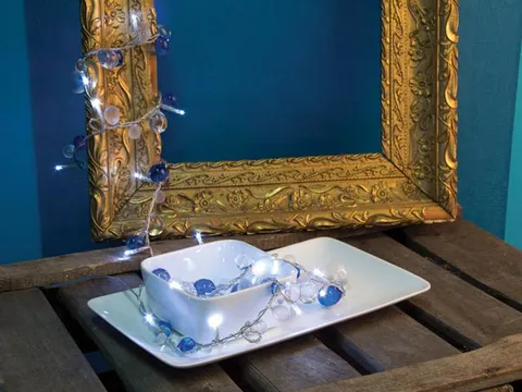 Mini Tablelight LED - 1.5m - Oceaanblauw - 24 Witte Lampen - Batterij