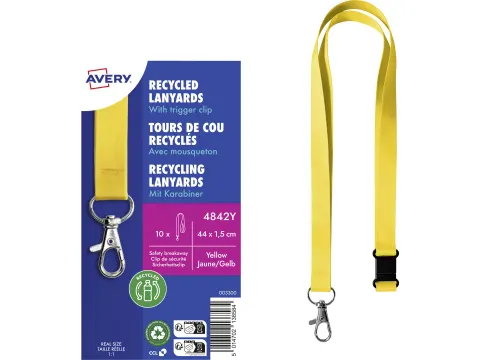 Lanyard Avery rPET geel 440x15mm met karabijnhaak 10 stuks